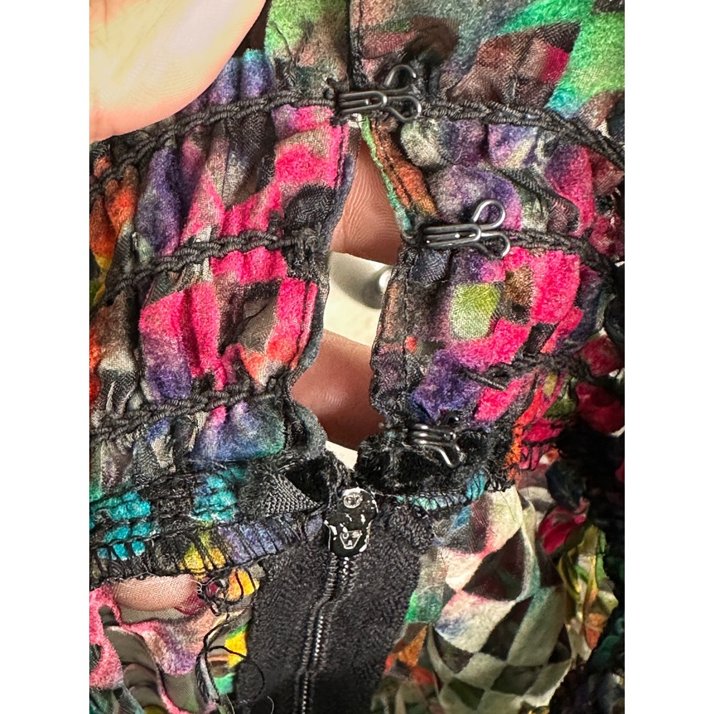 Vintage Sheer Warped Checkerboard Mock Neck Blouse Burnout Funky Retro Top 9 - Picture 8 of 10